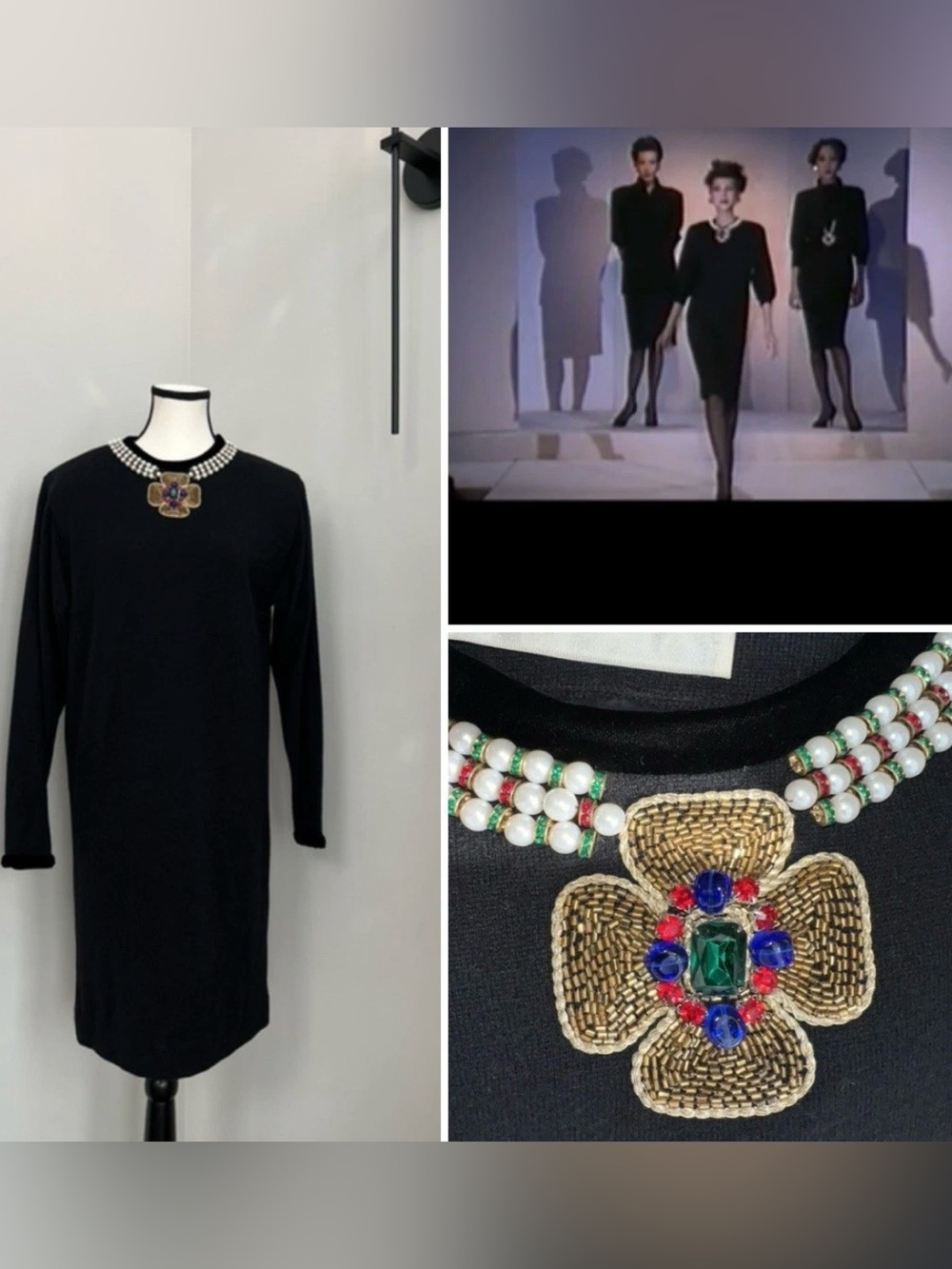 Rare Vintage Oscar de la Renta Runway Emblished Necklace Dress Fall 1984